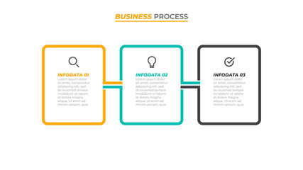 Business process infographic design label with marketing icons and 3 options, steps, rectangle concept. Vector template elements.