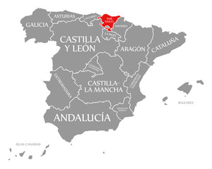 Basque Autonomous Community red highlighted in map of Spain