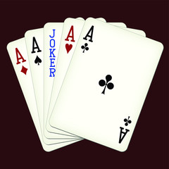 Five of a Kind - Aces and Joker - playing cards vector illustration