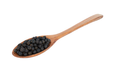 black pepper on wooden isolated on white background