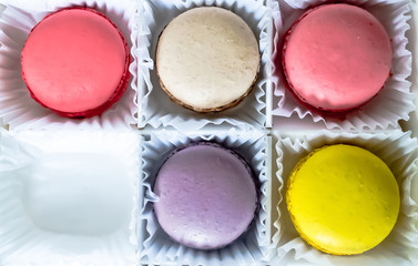Box With Macarons Cookies Isolated On White Background.