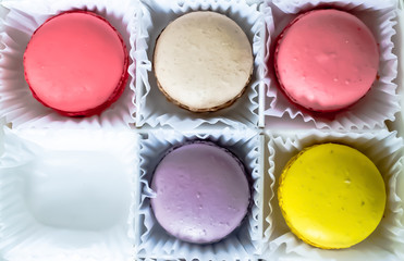 Box With Macarons Cookies Isolated On White Background.