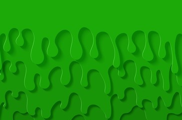 Green slime abstract background in paper cut style. Layers of flow down. Viscous liquid flowing down the wall. Template for Halloween flyer design. Papercut silhouette drops. Vector card illustration