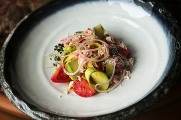 Crab salad with tomato and avocado