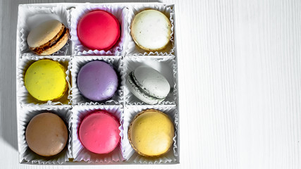 Box With Macarons Cookies Isolated On White Background.