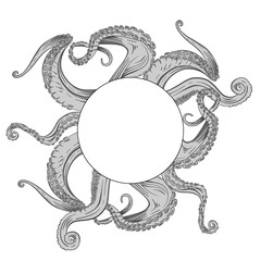 Frame with tentacles of an octopus. Hand drawn vector. isolated on white background. design with copy space.