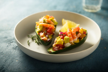 Shrimp salad served in avocado
