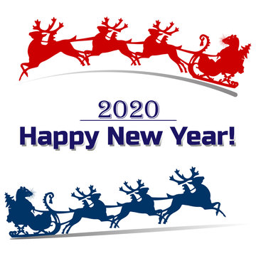 Rat rides on a sleigh pulled by deer, silhouette decoration for 2020, on a white background