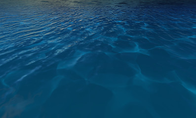 Beautiful tranquil natural vacation seascape with scenic ocean waves in tropical environment, deep clear transparent pure blue water background. A summer travel in paradise, peaceful 3D illustration