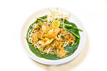 Thailand's national dishes, stir-fried noodles with egg, vegetable and shrimp (Pad Thai)