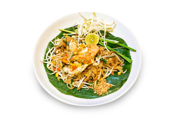 Thailand's national dishes, stir-fried noodles with egg, vegetable and shrimp (Pad Thai)