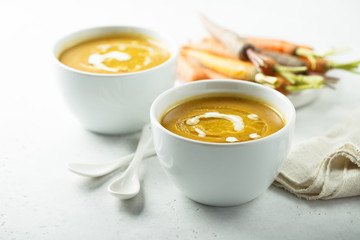 Homemade carrot soup with cream