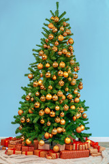 Decorated with shiny baubles beautiful christmas tree