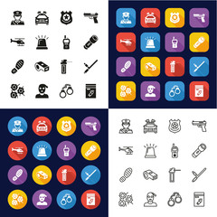 Police Icons All in One Icons -Black & White-Color Flat Design-Thin Line- Set