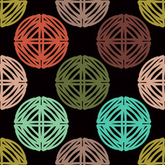 Bright seamless pattern with circles on a black background.