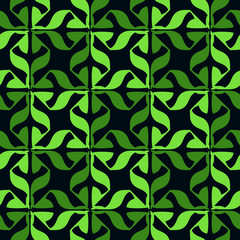 Monochrome seamless pattern with geometric elements on a black background.