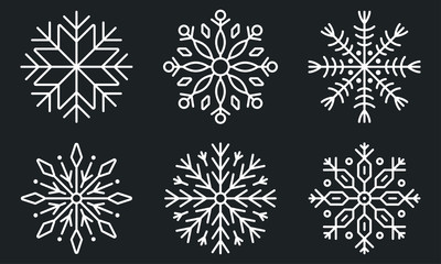 Snowflake icon set. Winter, Christmas design elements. Snow flake silhouette. Vector illustration.