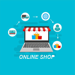 Online shopping. Flat design graphic elements, signs, symbols, line icons set. Premium quality. Modern concept for web banners, websites, infographics, printed materials. Creative vector illustration.