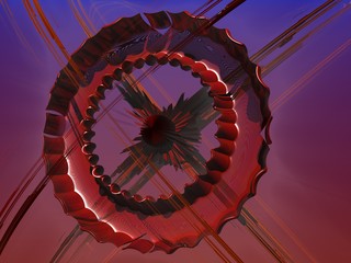 Space vehicle formation in the shape of a big red wheel.3d render