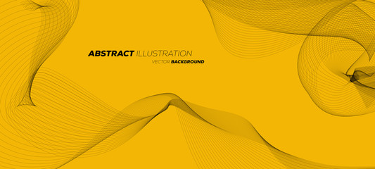 Abstract geometric background with dynamic linear wave lines. Yellow vector design illustration.