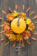 wedding rings on a pumpkin
