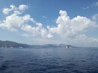 coastal sea with mountains in Greece