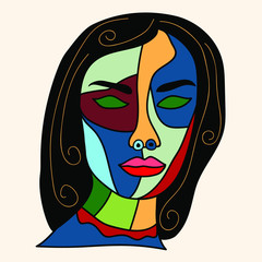 Abstract woman portrait cubism art style. Vector modern design face painting contemporary graphic, stylish abstract illustration for fashion design