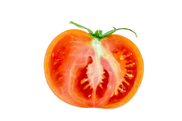 red juicy tomato on white background