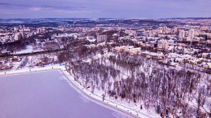 Aerial view of old City Kishinev, Moldova in winter day