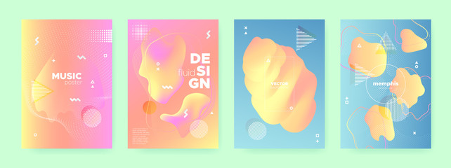 Multicolor Flow Waves. Blue Memphis Brochure. 