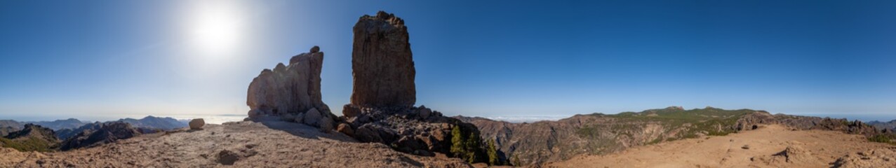Panorama of Roque Nublo, Gran Canaria, Spain. This is a popular hiking  destination and also an iconic landmark of Gran Canaria.