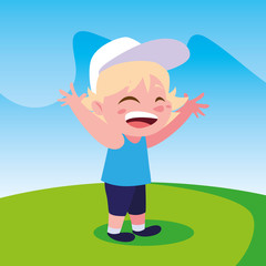 Boy cartoon outside vector design