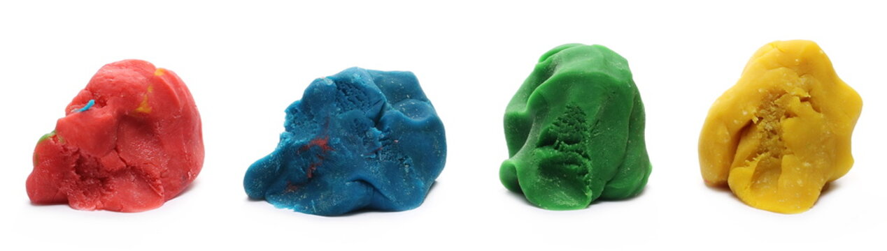 Colorful modelling clay, plasticine isolated on white background