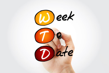 WTD - Week To Date acronym with marker, business concept background