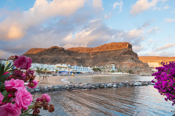 view of the beach of Puerto de Mogan in Gran Canaria, canary islands, Spain - obrazy, fototapety, plakaty