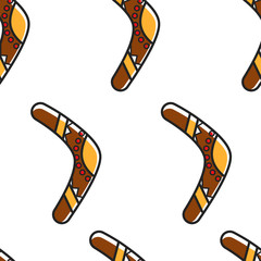 Australian symbol wooden boomerang with ornament seamless pattern