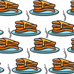 Pancake with maple syrup Canadian breakfast seamless pattern