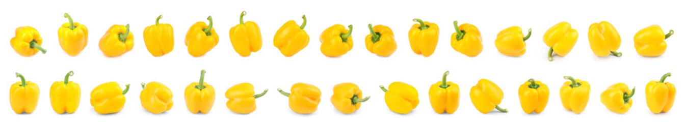 Set of fresh yellow bell peppers on white background. Banner design