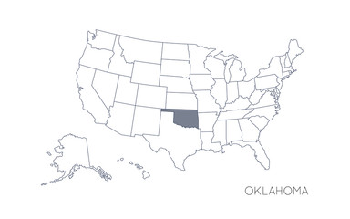 High detailed vector map - United States of America. Map with state boundaries. Oklahoma vector map silhouette