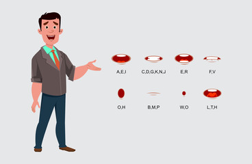 Businessman character with different lip sync for your design, motion and animation. Character sheet for your design, animation, motion or something else.