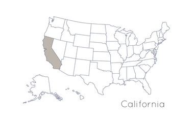 High detailed vector map - United States of America. Map with state boundaries. California vector map silhouette