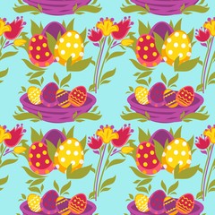 Painted eggs seamless pattern Easter religious holiday