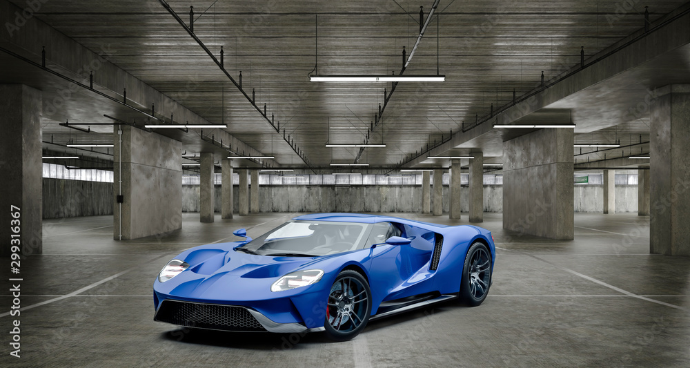 Wall mural 3d render of beautiful exotic super car