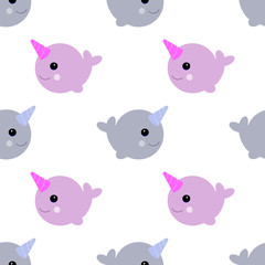 baby pair of narwhals seamless pattern