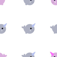 baby pair of narwhals seamless pattern