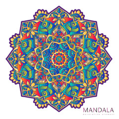 Vector round abstract circle. Mandala style. Decorative element, colored circular design element.