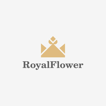 Crown with blossom flower illustration for logo template design.