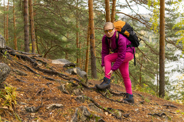 Fototapeta premium woman trekker injured her ankle
