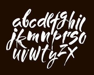 Vector Acrylic Brush Style Hand Drawn Alphabet Font. Calligraphy alphabet on a black background