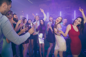 Free time having good mood birthday event concept. Excited cheerful positive gathering in dress...